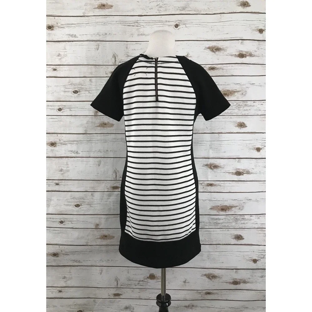 Lou‎ & Grey Knit Tunic Dress Size M Black White Stripe Short Sleeves